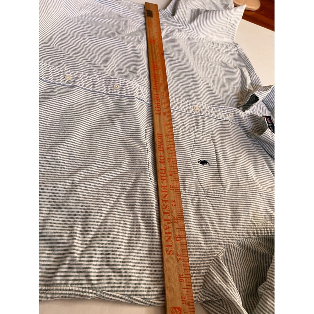 Ralph Lauren Big Shirt Mens Large Blue White Striped Cotton Button Down Pocket - Picture 5 of 8